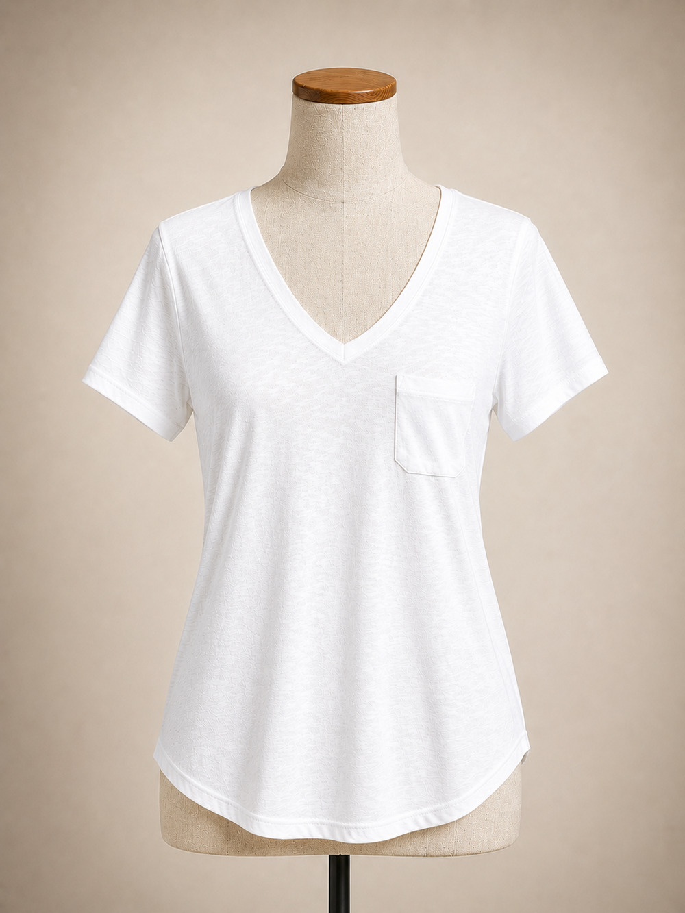 White Slub Knit V-Neck Pocket T-Shirt by Marled Essentials  Small